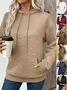 Casual Loose Jacquard Texture Elastic Drawstring Hooded Women's Sweatshirt