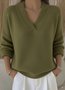 Plain Casual V Neck Loose Sweater