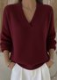 Plain Casual V Neck Loose Sweater