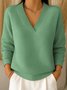 Women Plain V Neck Casual Long Sleeve T-shirt
