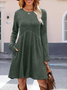 Women's Long Sleeve Spring/Fall Khaki Plain Split Joint Crew Neck Daily Going Out Casual Mini A-Line Tank Dress