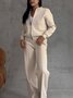 Women's Adjustable Strap Plain Daily Going Out Two-Piece Set Off White Casual Spring/Fall Top With Pants Matching Set