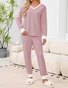 Color Block V Neck Casual Regular Fit Pajama Set