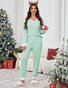 Color Block V Neck Casual Regular Fit Pajama Set