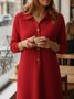 Shawl Collar Casual Plain Loose Sweater Dress With No