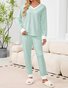 Color Block V Neck Casual Regular Fit Pajama Set