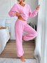 Regular Fit Casual V Neck Plain Pajama Set