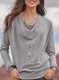 Women Plain Cowl Neck Vintage Long Sleeve T-shirt