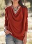 Women Plain Cowl Neck Vintage Long Sleeve T-shirt