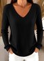 Women Plain V Neck Casual Long Sleeve T-shirt