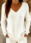 Women Plain V Neck Casual Long Sleeve T-shirt
