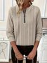 Casual Plain Zipper Crew Neck Blouse