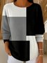 Black And White Colorblock Simple Loose Crew Neck Knit Top
