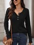 Women Plain V Neck Casual Long Sleeve T-shirt