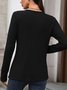 Women Plain V Neck Casual Long Sleeve T-shirt