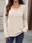 Women Plain V Neck Casual Long Sleeve T-shirt