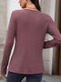 Women Plain V Neck Casual Long Sleeve T-shirt