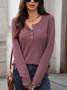 Women Plain V Neck Casual Long Sleeve T-shirt