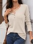 Women Plain V Neck Casual Long Sleeve T-shirt