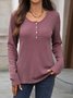 Women Plain V Neck Casual Long Sleeve T-shirt