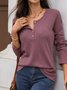 Women Plain V Neck Casual Long Sleeve T-shirt