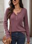 Women Plain V Neck Casual Long Sleeve T-shirt
