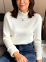 Women Plain Mock Neck Casual Long Sleeve T-shirt