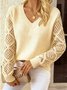 Basic Wool Hollow Knit Pullover Long Sleeve Crochet Jacquard Loose V-neck Bottoming Sweater