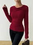Women Plain Crew Neck Casual Long Sleeve T-shirt