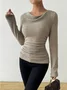 Women Plain Crew Neck Casual Long Sleeve T-shirt