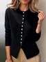 Urban Plain Buttoned Crew Neck Regular Sleeve Sweater