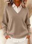 Casual Plain V Neck Raglan Sleeves Sweater
