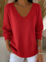 Women Plain V Neck Casual Long Sleeve T-shirt