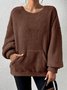 Casual Plain Crew Neck Raglan Sleeves Sweatshirt