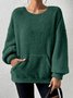 Casual Plain Crew Neck Raglan Sleeves Sweatshirt