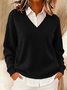 Casual Plain V Neck Raglan Sleeves Sweater