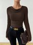 Women Plain Crew Neck Casual Long Sleeve T-shirt