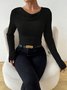 Women Plain Crew Neck Casual Long Sleeve T-shirt
