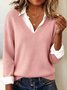 Casual Plain V Neck Raglan Sleeves Sweater