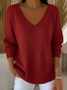 Women Plain V Neck Casual Long Sleeve T-shirt