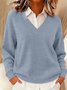 Casual Plain V Neck Raglan Sleeves Sweater
