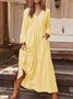 V Neck Elegant Loose Cotton Dress With No