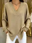 Women Plain V Neck Casual Long Sleeve T-shirt