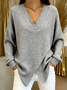 Women Plain V Neck Casual Long Sleeve T-shirt