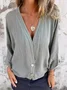 Casual Plain Buttoned V Neck Shirt