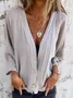 Casual Plain Buttoned V Neck Shirt