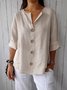 Casual Plain Buttoned Crew Neck Shirt