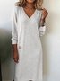 Women's Long Sleeve Spring/Fall Red Plain Split Joint V Neck Daily Going Out Casual Maxi A-Line T-Shirt Dress Dress