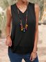 V Neck Solid Hollowed Sleeveless Top