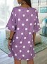 Casual Short Sleeve Polka Dots Shift Tunic Midi Dress